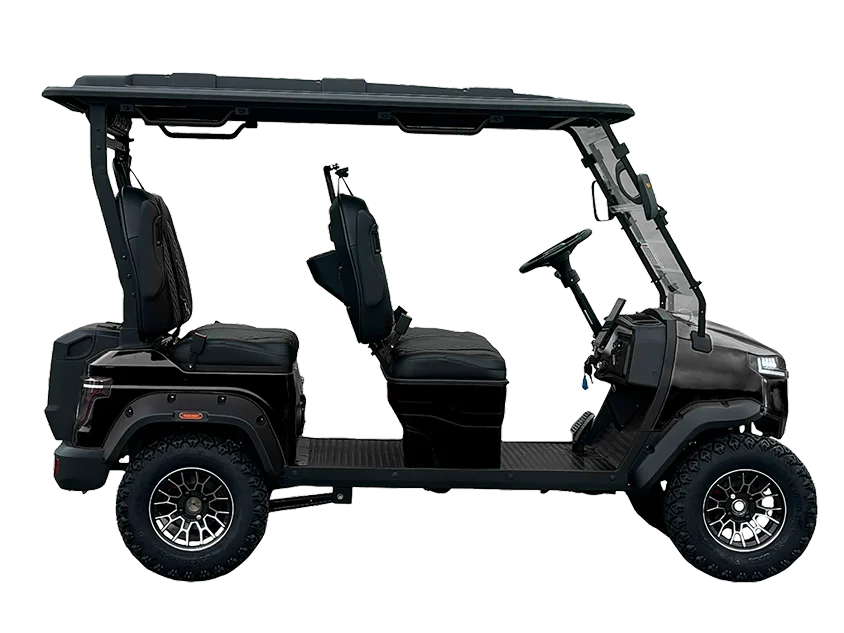 Side view of a BLP ZEVO four-passenger golf cart